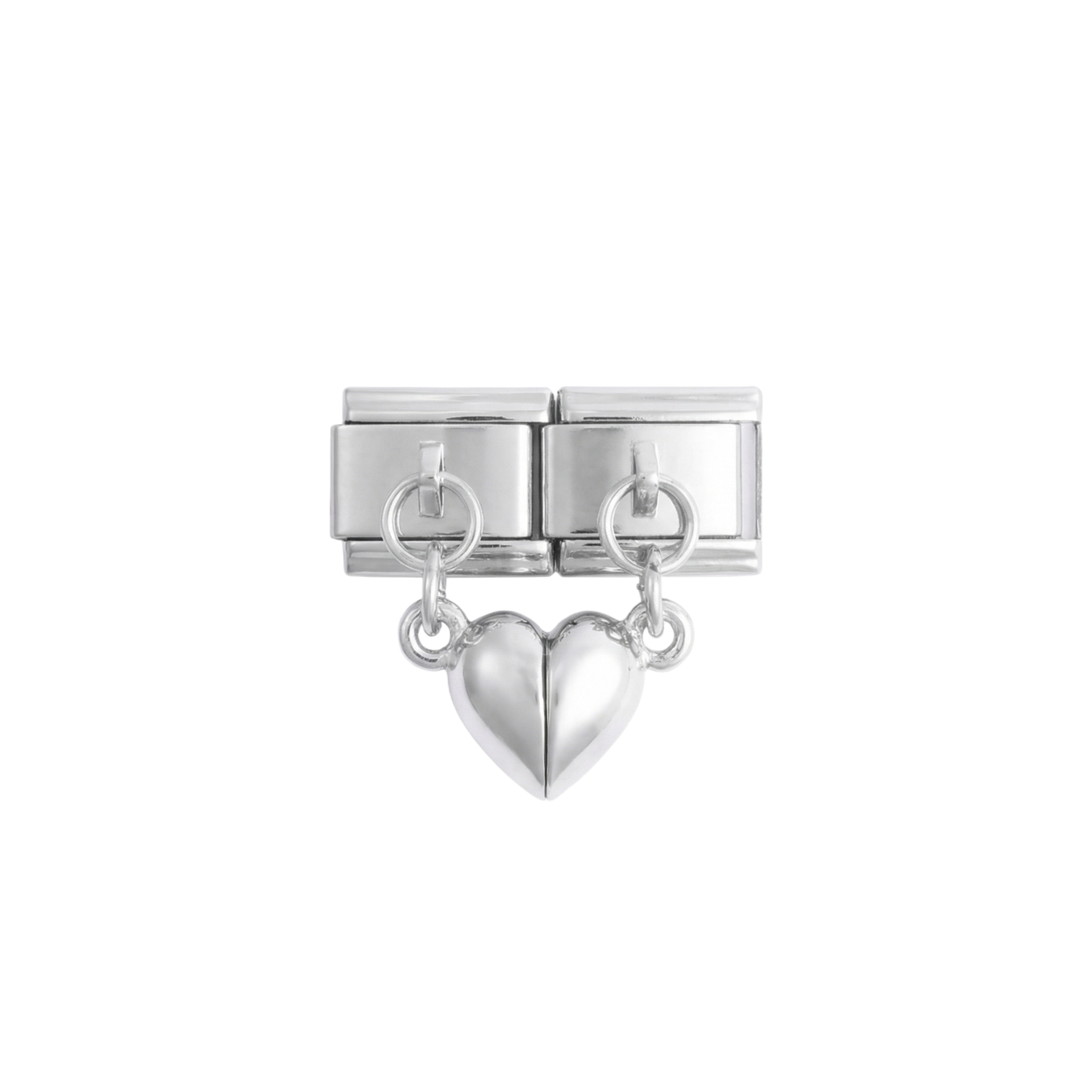 Full Heart on Double Charms Hanging on Silver