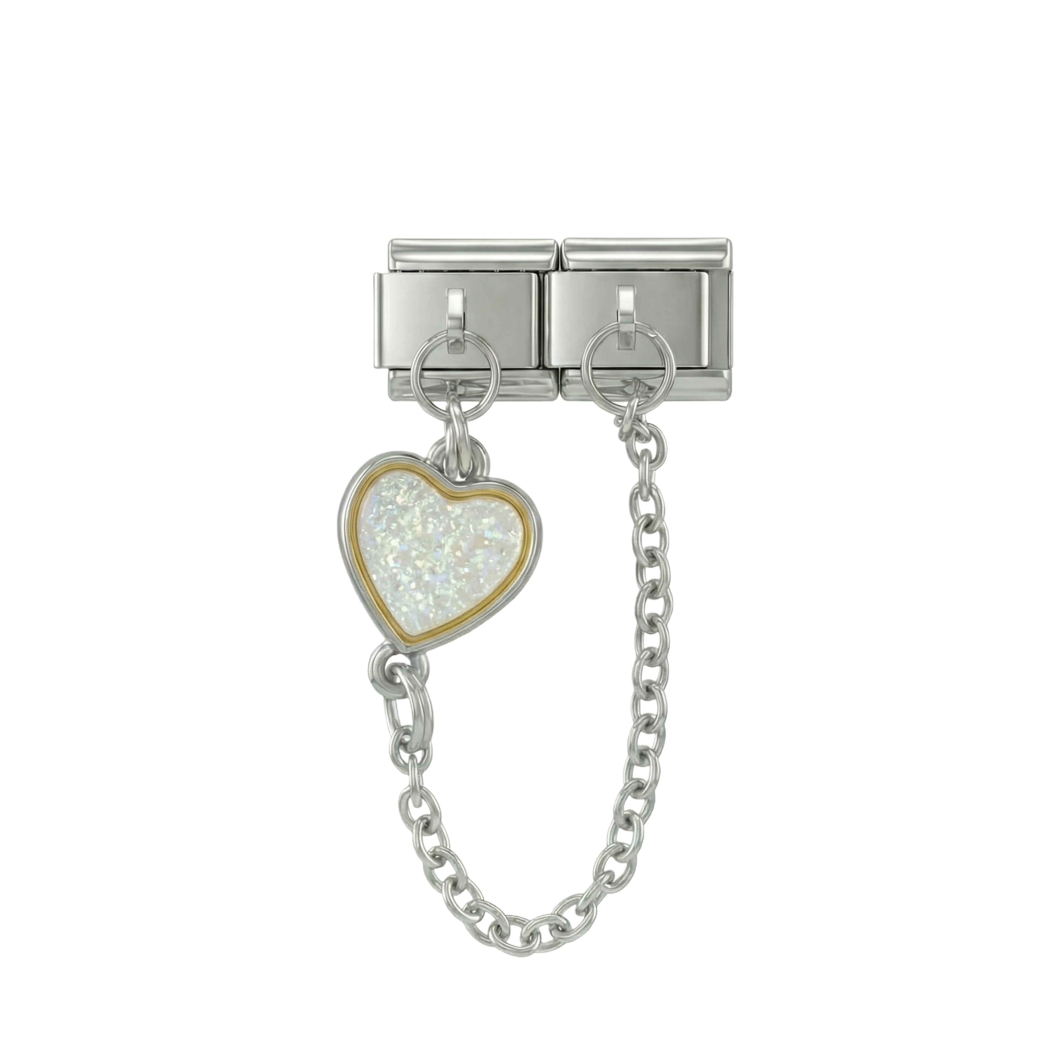 Coeur multicolore, breloques doubles liées, sur argent
