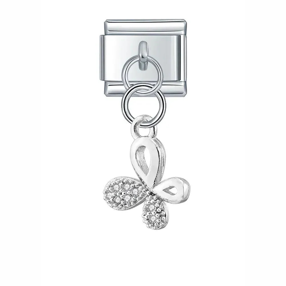 Butterfly with White Stones, on Silver - Charms Official