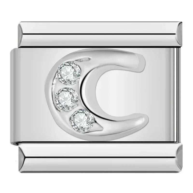Letter C with Stones, on Silver - Charms Official