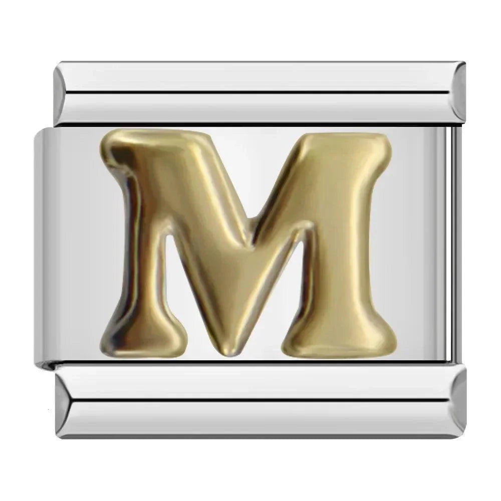 Letter M in Gold, on Silver - Charms Official