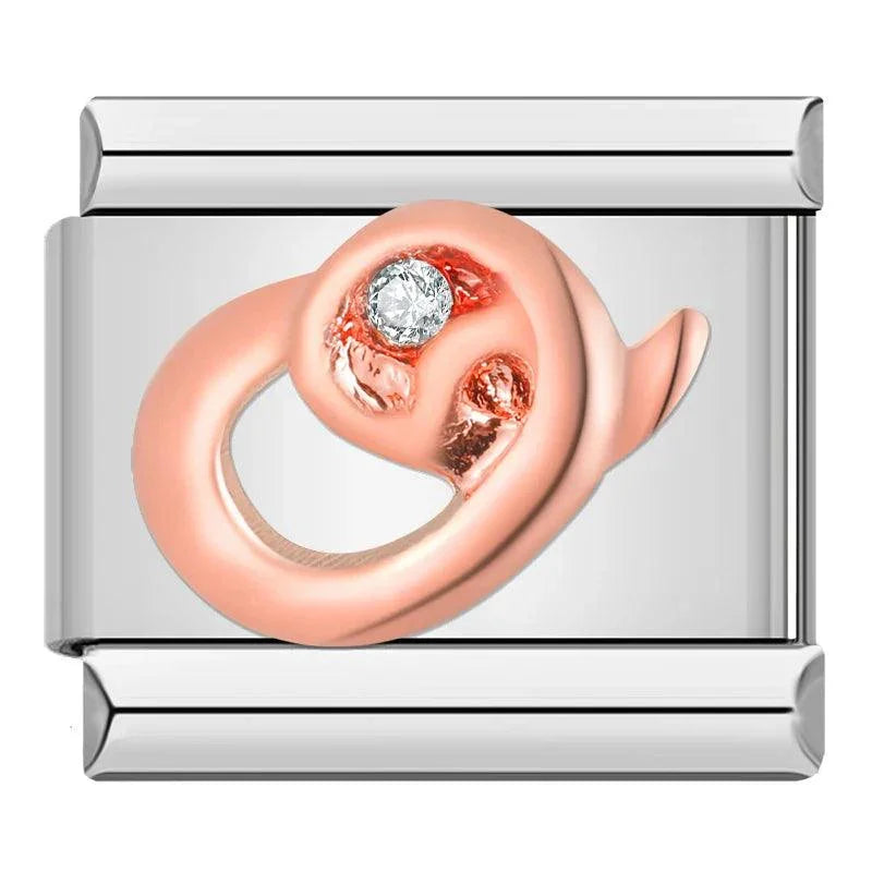 Letter O in Rose Gold with Stones, on Silver - Charms Official
