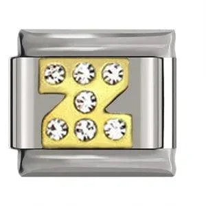 Letter Z in Gold with Stones, on Silver - Charms Official
