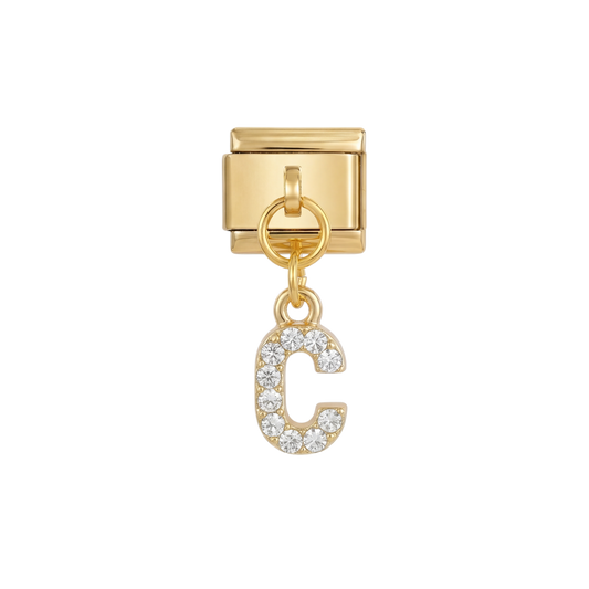 Letter C with stones, Hanging, on Gold
