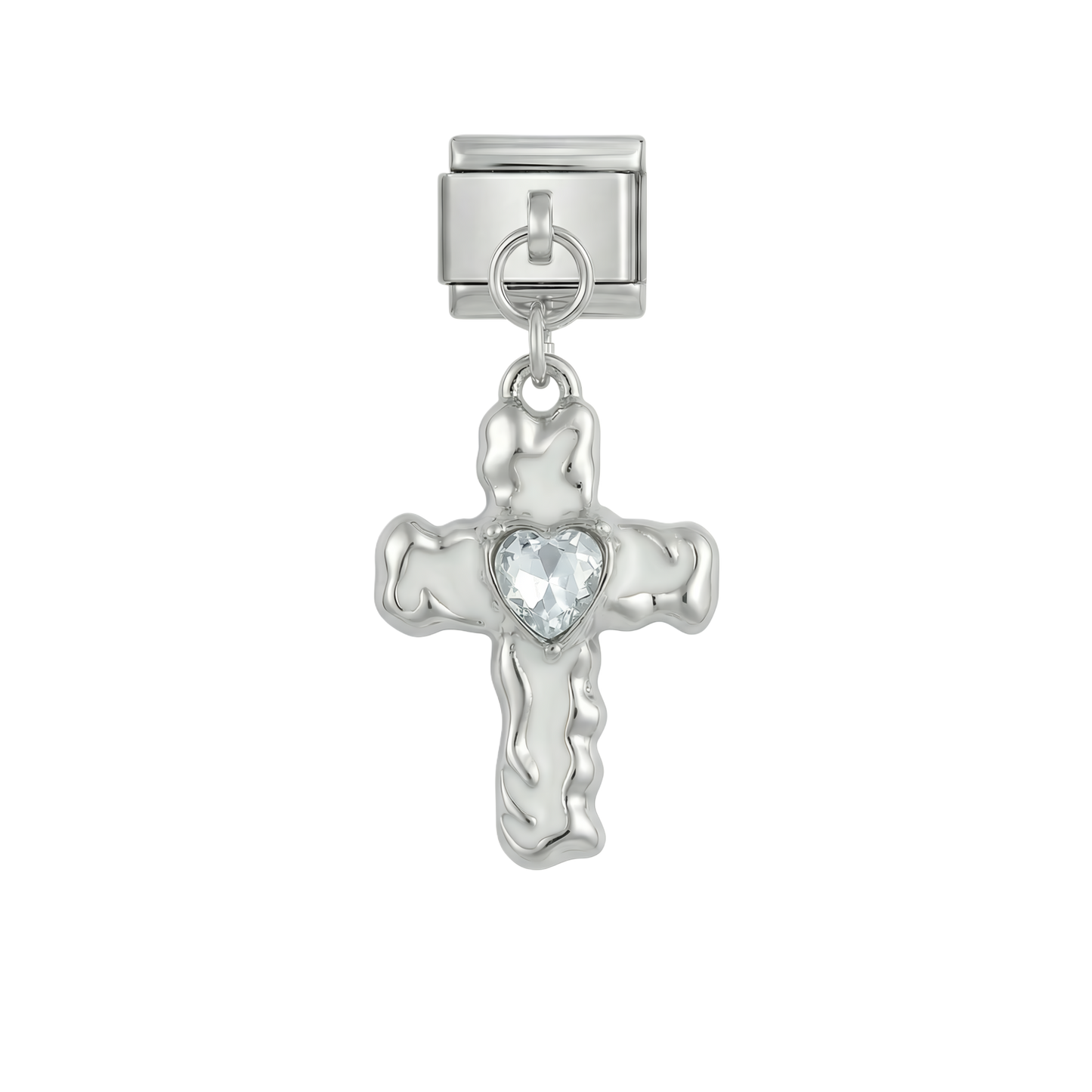 Croix avec coeur, sur argent