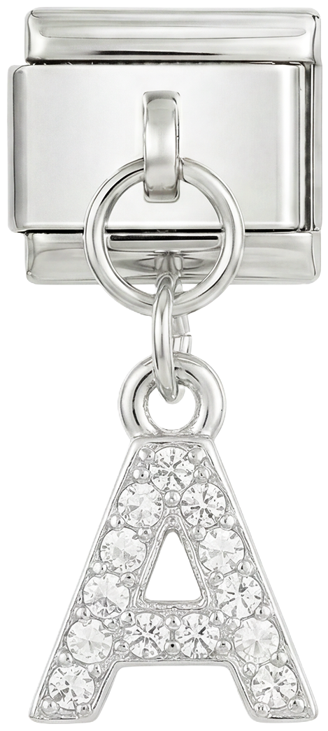 Letter A with stones, Hanging, on Silver - Letter-A-with-stones-hanging-on-silver.png