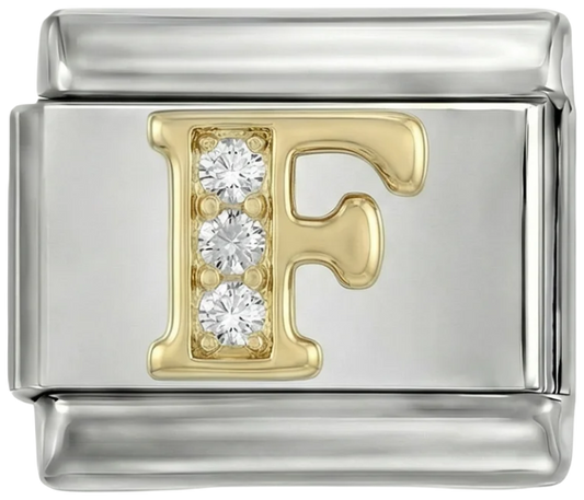 Letter F in Gold with Stones, on Silver - Letter-F-in-gold-with-stones-on-silver.png
