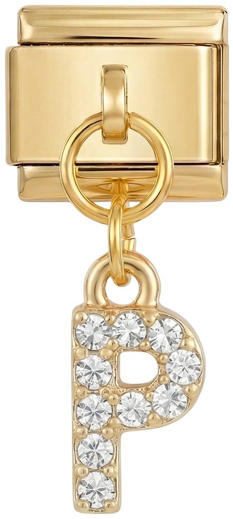 Letter P with stones, Hanging, on Gold - Letter-P-with-stones-hanging-on-gold.png