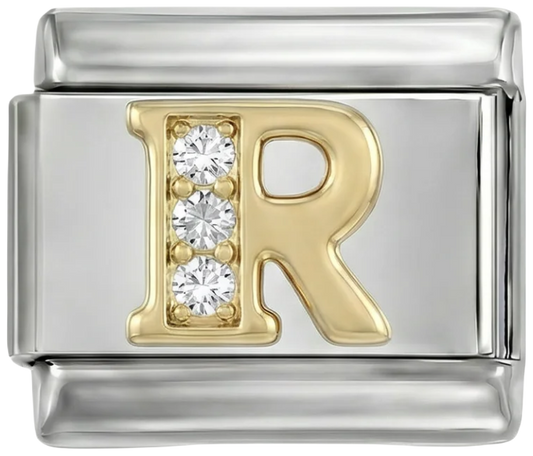 Letter R in Gold with Stones, on Silver - Letter-R-in-gold-with-stones-on-silver.png