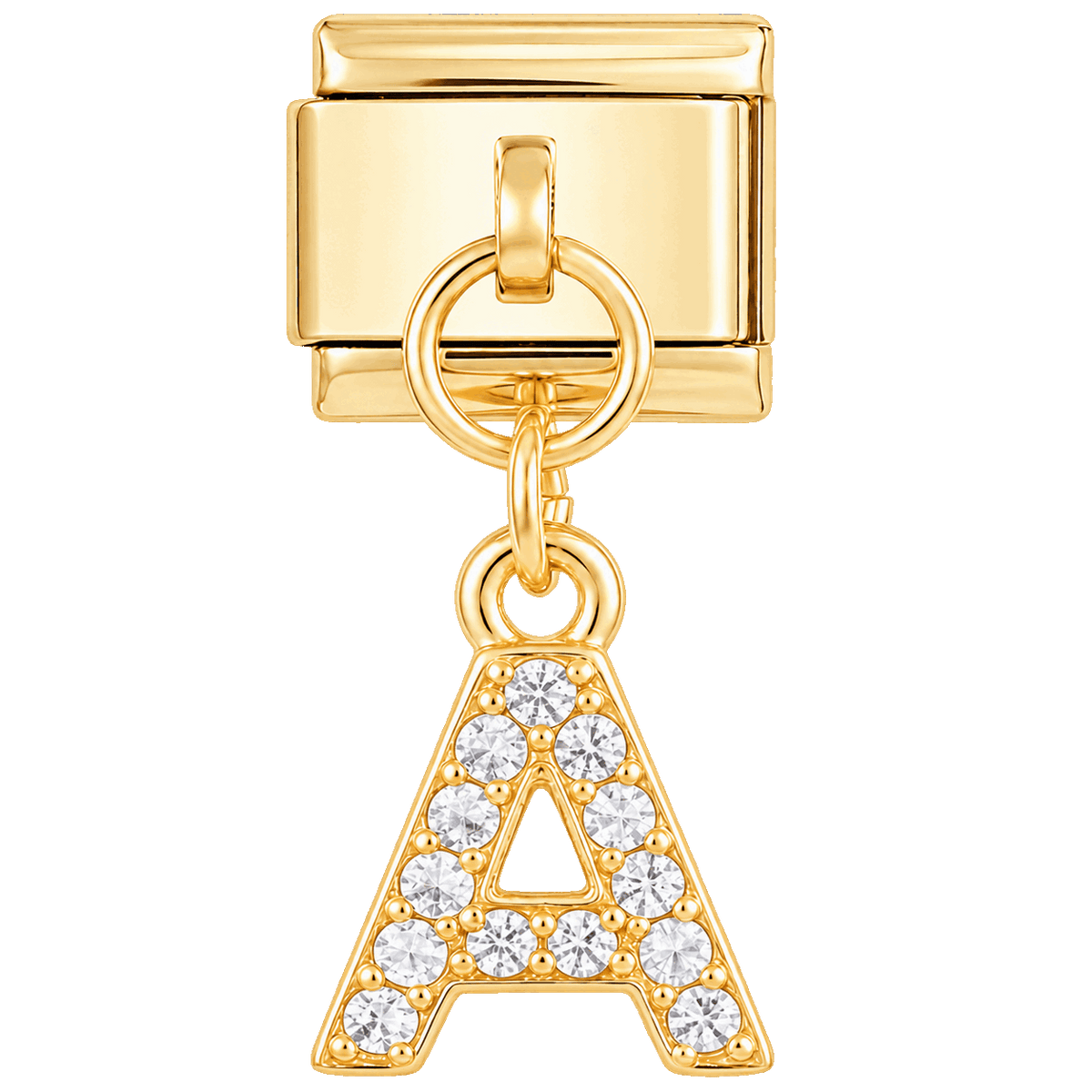 Buchstabe A mit Steinen, hängend, auf Gold