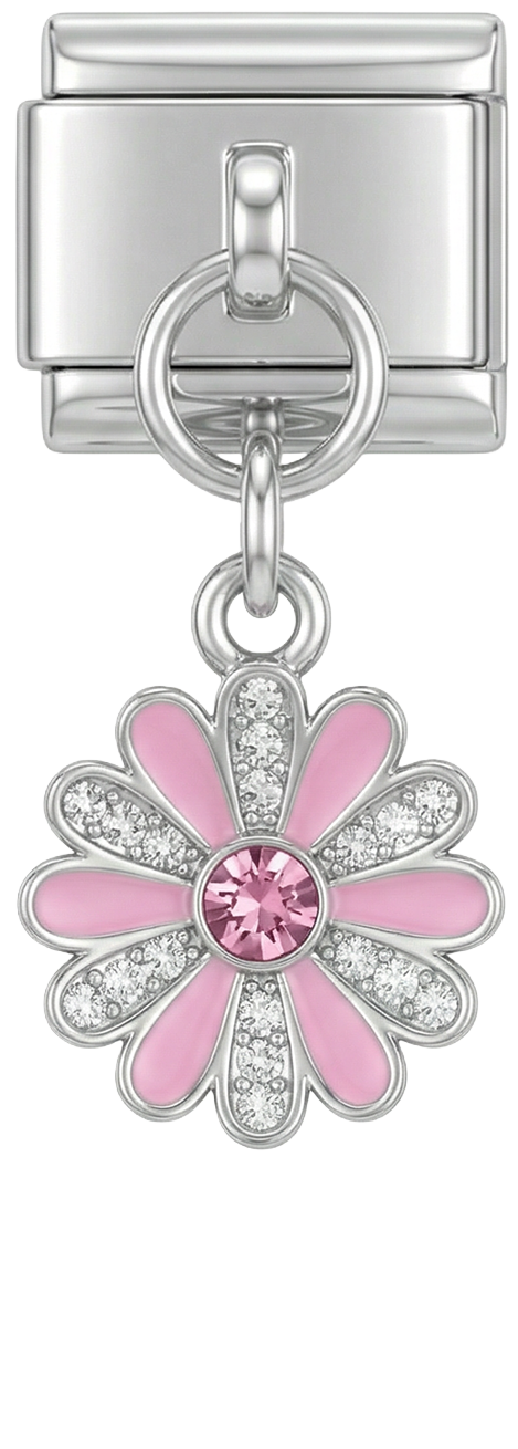 Pink Flower with Stones, on Silver - Pink-Flower-with-Stones-on-Silver.png