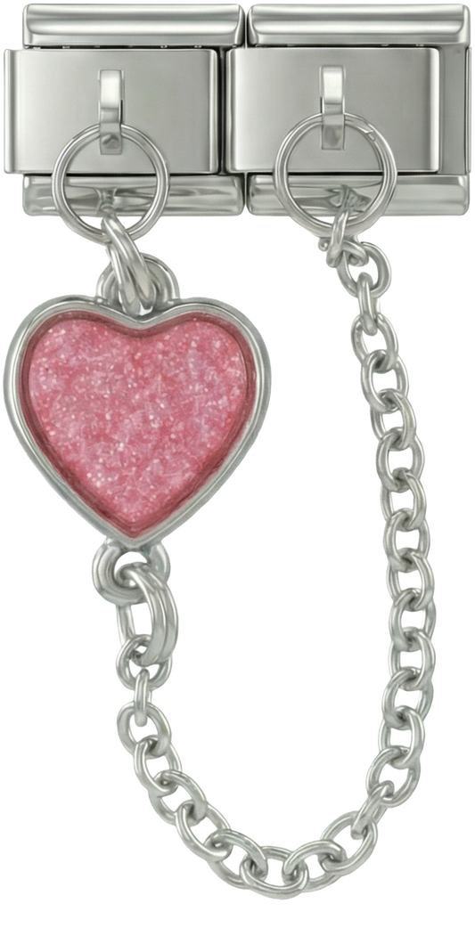 Pink Heart, Double Linked Charms, on Silver - Pink-Heart-Double-Linked-Charms-on-Silver.png