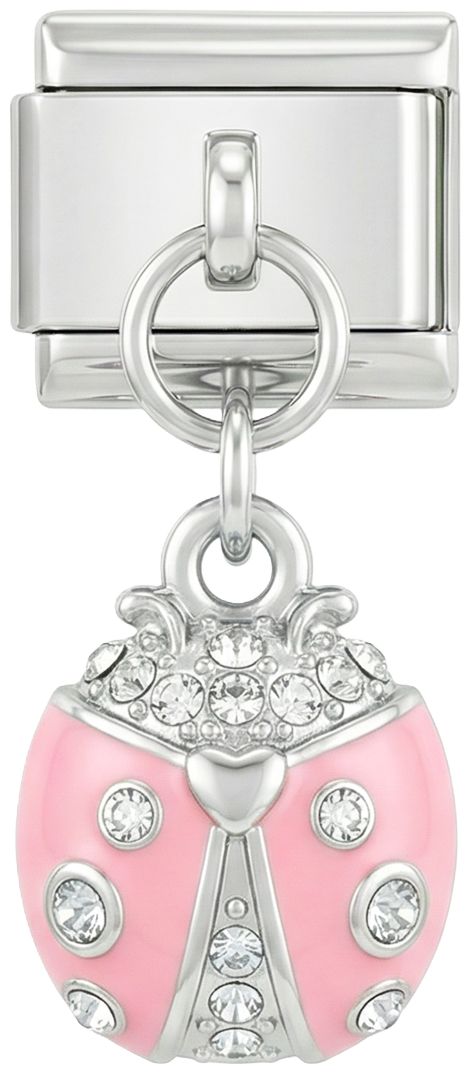 Pink Ladybug with Stones, on Silver - Pink-Ladybug-with-Stones-on-Silver.png