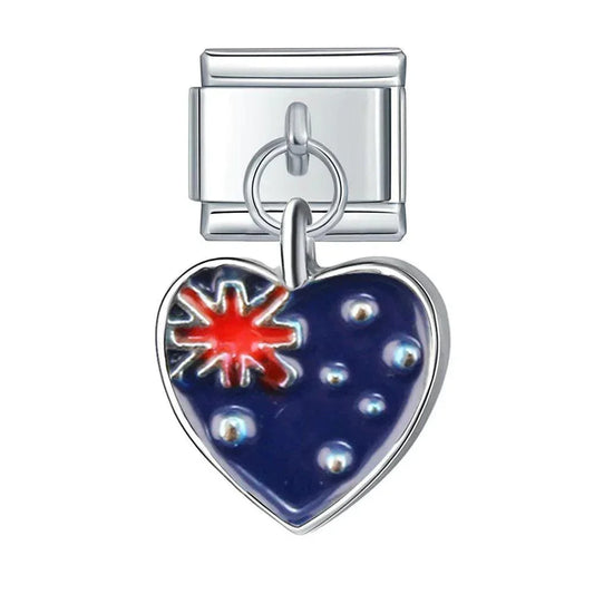 Australia Heart Flag, on Silver - Charms Official