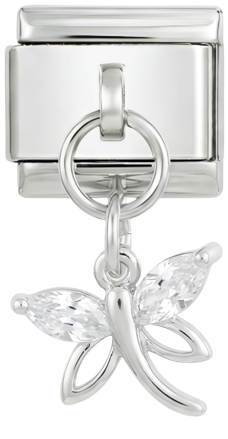 Libélula con cristales en plata