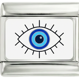 Ojo turco sobre placa blanca en plata