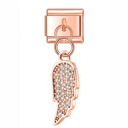 Large Angel Wing with Stones, on Rose Gold - Charms Official