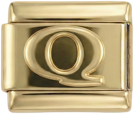 Buchstabe Q in Gold auf Gold