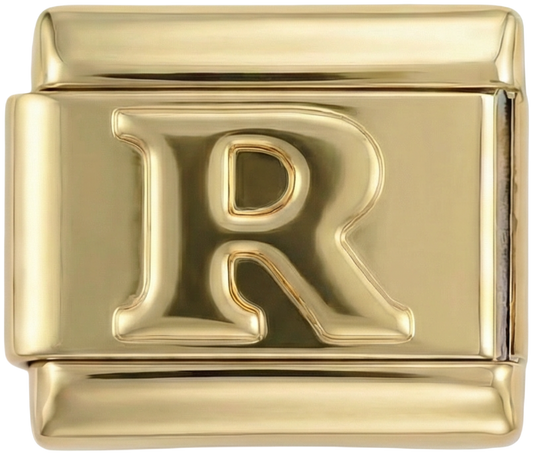 Buchstabe R in Gold auf Gold