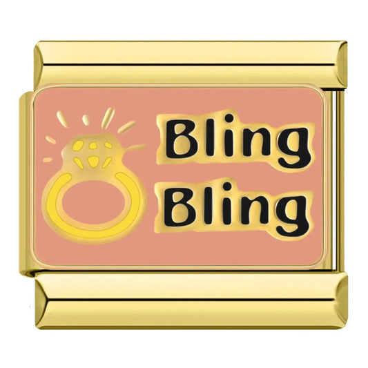 Pink Plate, Gold Ring, Bling Bling, on Gold - Charms Official